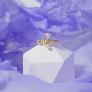 Subtilus Juvelyrikos 14 KARATŲ tikro Aukso Reguliuojamas Crystal Crown Žiedai, Moterų, Prabangos Cirkonis Perlas Sužadėtuvių Žiedai