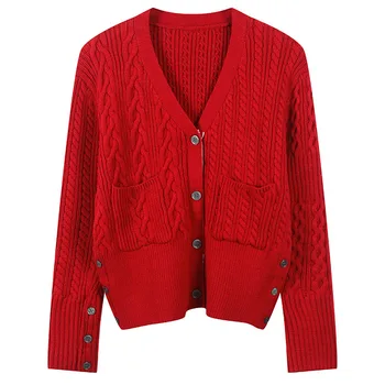 Nauja rudens ir žiemos produkto storas megztinis kailis didelis twist storio vata kišenėje tingus stiliaus megztas megztinis