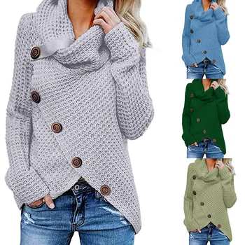Nereguliarus mygtuką ilgomis rankovėmis viršūnes rudens ir žiemos moteriškų drabužių