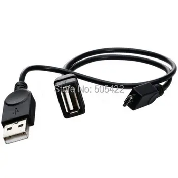100vnt/daug Micro USB Male į USB Moterų OTG Host Kabelis su USB Y Splitter Maitinimo Kabelis Aukštos Kokybės