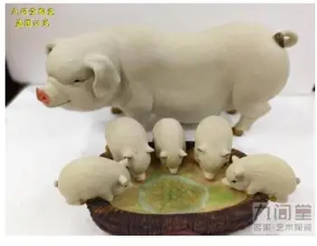 Keramikos kiaulių gausu maisto, drabužių rasti turto Zodiako kiaulių pristato shiwan lėlės High-end luxury Gyvūno Skulptūra, statula carvin