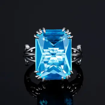925 Sterlingas Sidabro Vestuvės Vestuvinis Žiedas Stačiakampio Mėlynas Topazas Etninės Fine Jewelry Vestuvinių Žiedų Rinkinys Vyrams ir Eomen