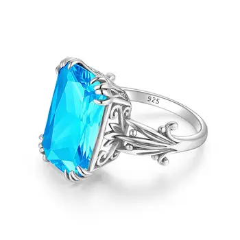 925 Sterlingas Sidabro Vestuvės Vestuvinis Žiedas Stačiakampio Mėlynas Topazas Etninės Fine Jewelry Vestuvinių Žiedų Rinkinys Vyrams ir Eomen