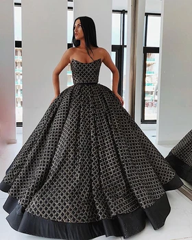 Ilgai Blizgučiai Vakaro Suknelės 2020 Reljefiniai Kamuolys Suknelė Stebėjimo Elegantiškas Sidabro China Arabų Juoda Oficialų Vakare Chalatai