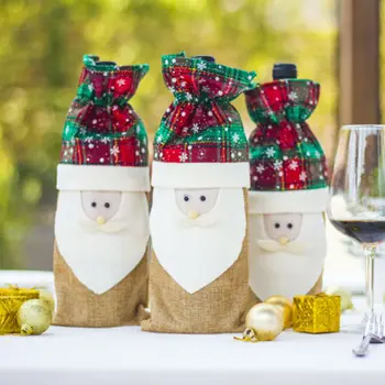 Pasakų Kalėdos, Kalėdos Vyno Butelio Dangtelį Maišelį Puikus Krepšys Santa Nustatyti Vakarienės Stalo Dekoras Dovanų Maišeliai