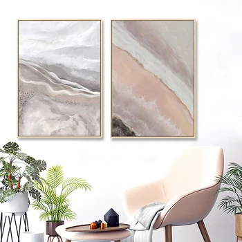 Rausvos spalvos, retro abstrakčiai jūros upės paplūdimys sienos meno tapybos drobės plakato spauda kambarį valgomasis prabangių namų puošybai