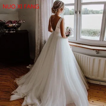 NUOXIFANG Elegantiškas-line Balta dramblio kaulo Vestuvių Suknelės Backless Minkštas Tiulis Chalatas de Soiree 2020 Naujas Paprastas Nuotakos Suknelė Individualų
