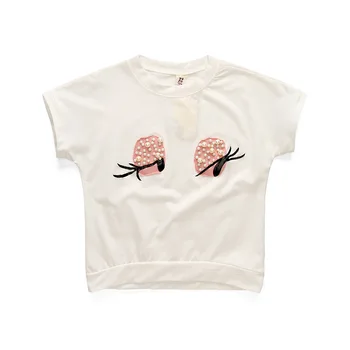 Malayu Baby Girl Nustatyti Vasaros, Nauja Vaikiška Vaikas Pearl Ilgų Blakstienų trumpomis Rankovėmis T-Shirt + Atsitiktinis Kelnės 2vnt vaikams Drabužių