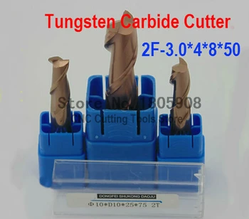 HRC60 2F-3.0*4*8*50 cnc cutter įrankis volframo lydinio frezavimo pjovimo ,CNC staklės, frezavimo staklės, CNC frezavimo įrankiai, Nc įrankis