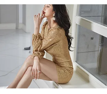 Aukso China Suknelė 2020 Naujųjų Metų Blizgučiai Suknelė Ilgomis Rankovėmis Elegantiškas Klubas Šalis Suknelės Moterims, Vakaro Apdaras Soirée Courte