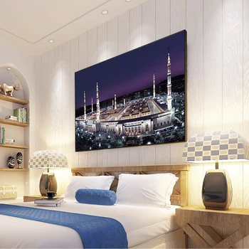 Meka Šventosios Žemės Nightscape Plakatus Ant Sienos Realistas Islamo Musulmonų Mečetė Dekoratyvinis Nuotraukas Kambarį Cuadros Dekoras