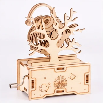 3D Dėliones, Medinių Žibintų Žuvų Ranka Skriejikas Music Box Asamblėjos Žaislas 