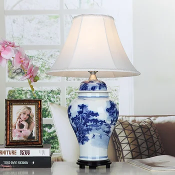 Vintage stiliaus porceliano keramikos stalo, stalo lempos, naktiniai kinijos Mėlynos ir Baltos spalvos Porceliano kinų keramikos stalo lempa