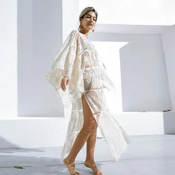2019 Naujo Stiliaus Mados Karšto Nėrinių Akių Prarasti Nėrinių Kietas Vasaros Moterų Paplūdimio Suknelė Balta Holiday Beach Ilgos suknelės, šaliai, naktinis klubas