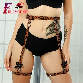 Fullyoung Leopardo Odos Keliaraištis Diržas Sekso Kojų Diržai Dirželis Nuotakos Diržus Moterims, moteriškas apatinis Trikotažas, Seksualus Suspender Erotika Nelaisvėje
