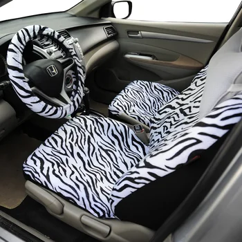 1set/12pcs Trumpas Pliušinis Prabanga Zebra Sėdynių užvalkalai Universalus Tinka Daugumai Automobilių Sėdynės Vairo Padengti Pečių Trinkelėmis Balta Sėdynės Padengti