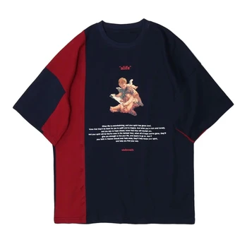 Vasaros Trumpomis Rankovėmis Tees Marškinėliai Angelas Spausdinti Hip-Hop Harajuku Spalvos Bloką Kratinys Tshirts Mens Atsitiktinis Vatos Pagaliukai Vyras