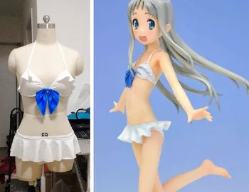 Anohana Gėlių Pamatėme, Kad Dieną Honma Meiko/Menma Anime Bikini Balta Individualų Cosplay Maudymosi Kostiumėlį