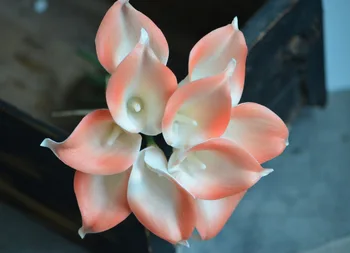 Koralų Balta Calla Lelijos Nekilnojamojo Touch Gėlės Koralų Šilko Vestuvių Puokštės, Vestuvių Dirbtinių gėlių Centerpieces
