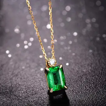 Mažas smaragdas brangakmenių, deimantų karoliai pakabukas moterų 14k aukso spalvos choker žalia kristalų papuošalai bague mados dovanos