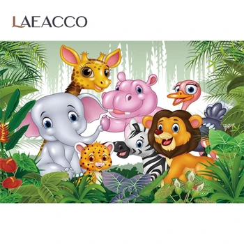 Laeacco Baby Shower Foto Backdrops Gyvūnų, Džiunglių 1-ojo Gimtadienio Decro Fotografijos Fonas Photophone fotostudija
