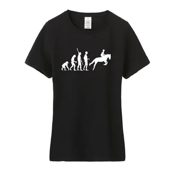 Naujas Važiuoti Arklių Marškinėliai Moterims trumpomis Rankovėmis O-Kaklo Medvilnės Jojimo Arklio Evoliucija, T-marškinėliai Jojimo Merginos Moters Marškinėlius OS-102