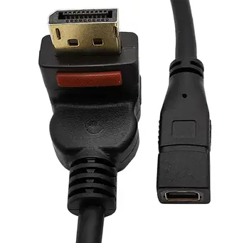 30cm DisplayPort male Kampas 90 Laipsnių į Mini DisplayPort Female Jungtis su sagtimi valdymo mygtuką Adapterio kabelis