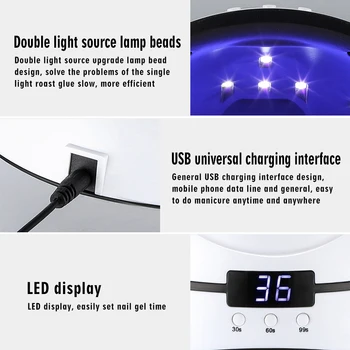 36W LED Nagų Lempa Visų Rūšių Gelio 12 Led Saulės Šviesos, UV Lempos, Nagų 30s 60s 90s Laikmatis USB Portable Nagų Lempos