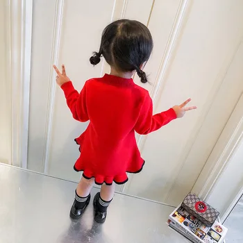 Kinijos qipao mergaitė princesė raudona naujųjų metų mezgimo vilnos suknelė