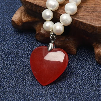 Po 8-9 mm Gėlavandeniai Natūralių Perlų Vėrinį su Romantiška ir miela vaiskiai raudona širdies formos 25*25*6 mm, pakabukas ir Maža Bauda