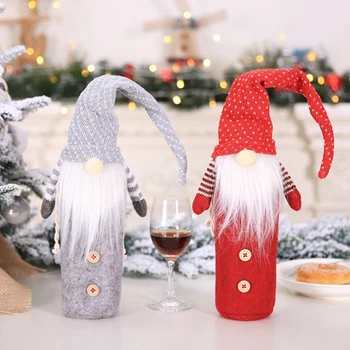 Kalėdų Raudono Vyno Butelis Nustatyti Kalėdų Vakarienę Santa Claus Buteliuko Dangtelį Krepšys