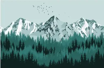 Bacal Užsakymą Šiuolaikinės Šiaurės šalių minimalistinio pušų žalia miško sniego kalnų kraštovaizdžio sienos, namo apdailos 3d tapetai, freskos