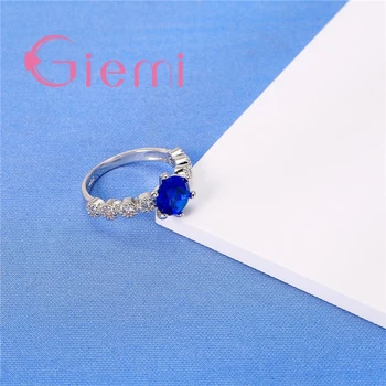 Elegantiškas, Romantiškas Mėlynas Apvalus Akmuo Kristalas PatternCubic Zirconia Žiedas Moterims Jubiliejų Papuošalai