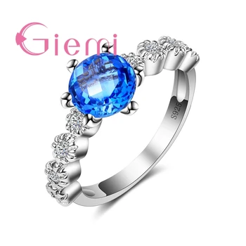 Elegantiškas, Romantiškas Mėlynas Apvalus Akmuo Kristalas PatternCubic Zirconia Žiedas Moterims Jubiliejų Papuošalai
