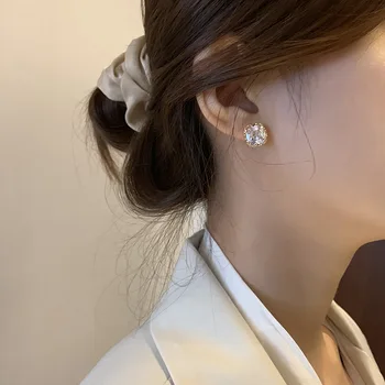 Korėjos karšto bižuterijos paprasta išskirtinį aikštėje metalo vario cirkonis auskarai elegantiškas ir turtinga laukinių auskarai moterims