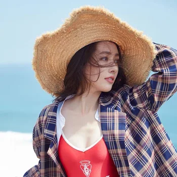 Naujas Moterų Pearl+Bičių Rafija Beach Sun Skrybėlės Didelis Kraštų Masto 10 cm Šiaudų Skydelis Skrybėlę Ponios, Sulankstomas Vasaros UV Kepurės Didmeninė