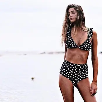 2018 Naujausias Moterų Sexy Dot Tankini Raukiniai, Push-up Kamšalu maudymosi kostiumėlį, maudymosi Kostiumėliai, Paplūdimio Moteriški Maudymosi Kostiumai Paplūdimio