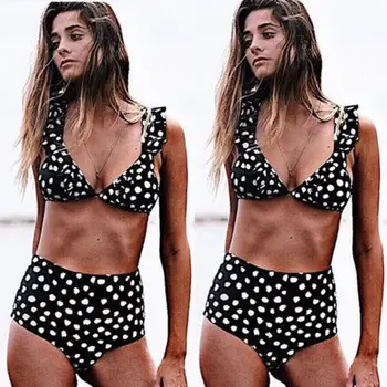 2018 Naujausias Moterų Sexy Dot Tankini Raukiniai, Push-up Kamšalu maudymosi kostiumėlį, maudymosi Kostiumėliai, Paplūdimio Moteriški Maudymosi Kostiumai Paplūdimio
