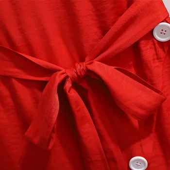 Vasaros Suknelės Atsitiktinis Raudona V-Kaklo trumpomis Rankovėmis Varčias Prarasti Juosmens Mygtuką Derliaus Plius Dydis Suknelės Moterims 4XL 5XL 6XL