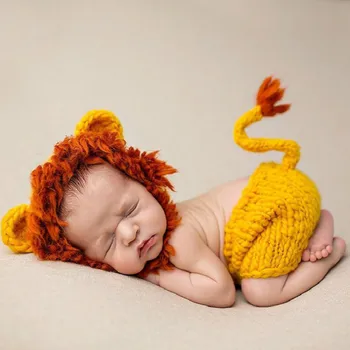 1set Naujagimių Fotografijos Rekvizitai Kūdikių Kostiumas Apranga Mielas Kūdikis Skrybėlę Kostiumas Nustatyti Gyvūnų Liūtas pliušinis žaislas