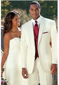 Pagal užsakymą pagamintas Detales vyrų smokingas groomsmen suknelė/italų vakarų Dramblio kaulo vestuvės vyras kostiumas /jaunikis kostiumai (Švarkas+Kelnės+liemenė+kaklaraištis)
