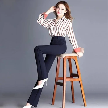 Biuro Flare Kelnės Moterims 2020 M. Pavasarį, Rudenį Atsitiktinis High Waisted Ruožas Bell Bottom Kelnės Plius Dydis 4XL Slim Pantalones T369