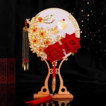 PEORCHID 2020 Aukso Sagė Vestuvių gėlės, Vestuvių Puokštės Raudonų Rožių Kinų Stiliaus Gėlių Turas Ventiliatorius Puokštė Bridesmaid Dovana