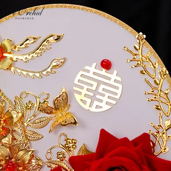 PEORCHID 2020 Aukso Sagė Vestuvių gėlės, Vestuvių Puokštės Raudonų Rožių Kinų Stiliaus Gėlių Turas Ventiliatorius Puokštė Bridesmaid Dovana