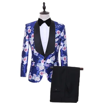 Vyriški kostiumai, vyriški spausdinti mados džentelmenas kombinezonas dviejų dalių kostiumas (striukė + kelnės) vyrų verslo pokylių oficialus kostiumas