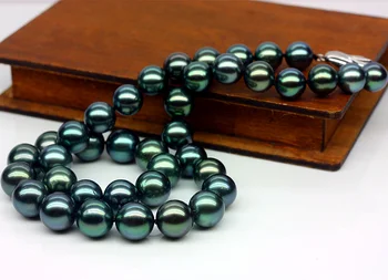 925 sidabro realus fizinis didelis Tahitian juoda perlų vėrinį natūralių perlų vėrinį turas malachito žaliojo jūros perlas mišrios spalvos