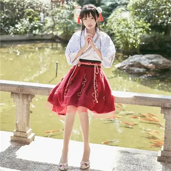 Vasarą Moteris, Japonų Tradicinė Suknelė Siuvinėjimo Senovės Mados Kimono Mergaitės Japonų Stiliaus Drabužių Komplektus Nėrinių Sijonas
