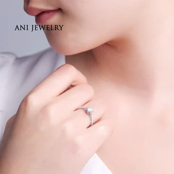 ANI 18K White Gold (AU750) Moterims Vestuvinis Žiedas 0.4 CT Sertifikuota I/SI1 Turas Nekilnojamojo Diamond 6 Nagus Elegantiška Panele-Osioms Žiedai