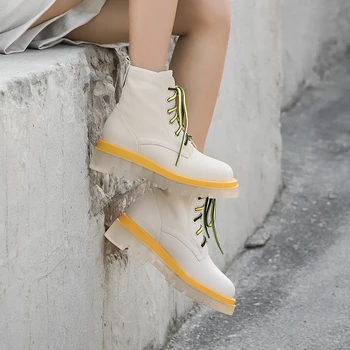MoonMeek 2020 m. natūralios odos batus aikštėje kulniukai, suapvalinti tne priežastinis ponios batai rudens-žiemos mišrios spalvos batai moterims