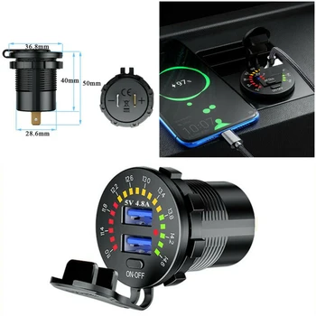 Dual USB Car Greito Įkrovimo Kroviklis Lizdas 5v 4.8 LED Voltmeter Ekranas Cigarečių Degiklio Lizdą Automobilio Salono Dalis, Priedus